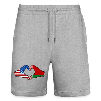 États-Unis Biélorussie drapeau mains forme coeur - Short de jogging bio TRAINER Stanley/Stella unisexe - gris chiné - Devant - Nik (191cm) & Marisol (170cm)