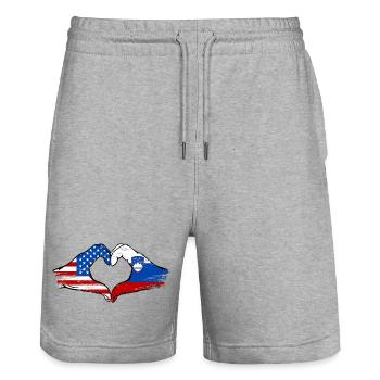 États-Unis Slovénie drapeau main coeur utilisé - Short de jogging bio TRAINER Stanley/Stella unisexe - gris chiné - Devant - Nik (191cm) & Marisol (170cm)
