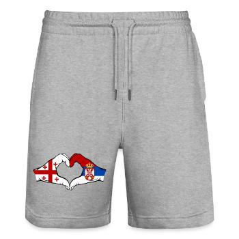 Géorgie Serbie Drapeau Mains Coeur Forme - Short de jogging bio TRAINER Stanley/Stella unisexe - gris chiné - Devant - Nik (191cm) & Marisol (170cm)
