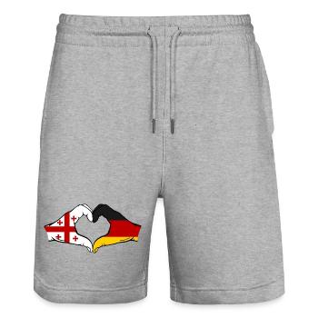 Géorgie Allemagne Drapeau Mains Coeur Forme - Short de jogging bio TRAINER Stanley/Stella unisexe - gris chiné - Devant - Nik (191cm) & Marisol (170cm)