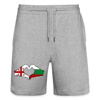 Georgia Bulgaria Flag Hand Heart Shape - Stanley/Stella Trainer Unisex Organic Jogging Shorts - heather grey - Front - Nik (191cm) & Marisol (170cm)