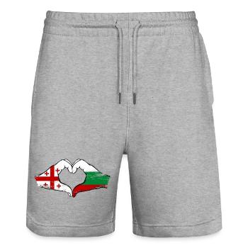 Georgien Bulgarien Flagge Haende Herzform used - Stanley/Stella Unisex Bio Joggingshorts Trainer  - Grau meliert - Vorne - Nik (191cm) & Marisol (170cm)
