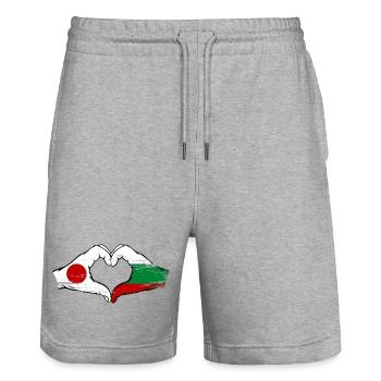 Japan Bulgarien Flagge Haende Herzform used - Stanley/Stella Unisex Bio Joggingshorts Trainer  - Grau meliert - Vorne - Nik (191cm) & Marisol (170cm)
