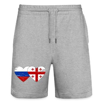 Russie Géorgie Drapeau Coeur Utilisé - Short de jogging bio TRAINER Stanley/Stella unisexe - gris chiné - Devant - Nik (191cm) & Marisol (170cm)