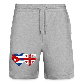 Cuba, Géorgie, drapeau coeur utilisé - Short de jogging bio TRAINER Stanley/Stella unisexe - gris chiné - Devant - Nik (191cm) & Marisol (170cm)