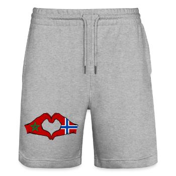 Marokko Norwegen Flagge Haende Herzform - Stanley/Stella Unisex Bio Joggingshorts Trainer  - Grau meliert - Vorne - Nik (191cm) & Marisol (170cm)