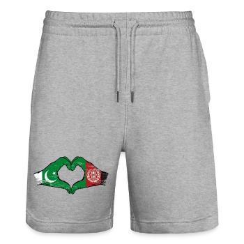 Pakistan Afghanistan drapeau mains coeur - Short de jogging bio TRAINER Stanley/Stella unisexe - gris chiné - Devant - Nik (191cm) & Marisol (170cm)