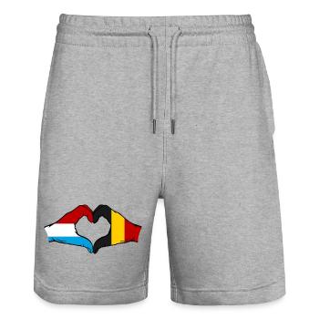Luxembourg Belgium Flag Hands Heart Shape - Stanley/Stella Trainer Unisex Organic Jogging Shorts - heather grey - Front - Nik (191cm) & Marisol (170cm)