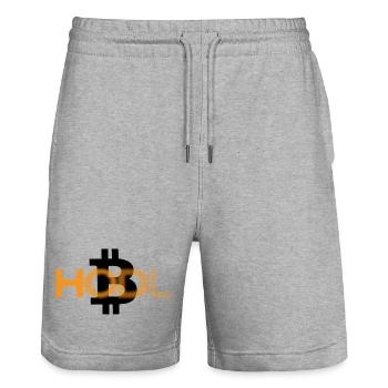 Discret Bitcoin Hodler en noir/orange - Short de jogging bio TRAINER Stanley/Stella unisexe - gris chiné - Devant - Nik (191cm) & Marisol (170cm)