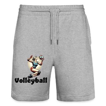 Volleyball Retro Shirt – Vintage Sport Look - Stanley/Stella Unisex Bio Joggingshorts Trainer  - Grau meliert - Vorne - Nik (191cm) & Marisol (170cm)
