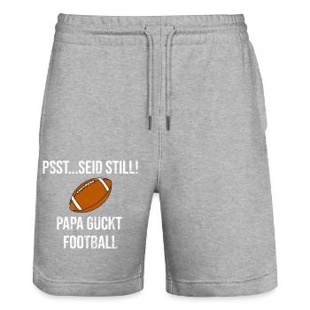 Football - Psst... Silence! Papa regarde le football - Short de jogging bio TRAINER Stanley/Stella unisexe - gris chiné - Devant - Nik (191cm) & Marisol (170cm)