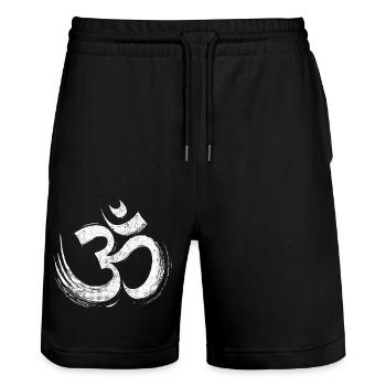 Om Logo Namah Shivaya Mantra Meditation Yoga - Stanley/Stella Unisex Bio Joggingshorts Trainer  - Schwarz - Vorne - Nik (191cm) & Marisol (170cm)