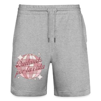 Bailando por la vida, dancing through life in rosa - Stanley/Stella Trainer Unisex Organic Jogging Shorts - heather grey - Front - Nik (191cm) & Marisol (170cm)