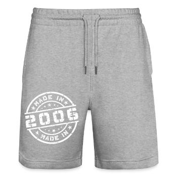Geburtsjahr Geburtstag Born In - Made in 2006 - Stanley/Stella Unisex Bio Joggingshorts Trainer  - Grau meliert - Vorne - Nik (191cm) & Marisol (170cm)