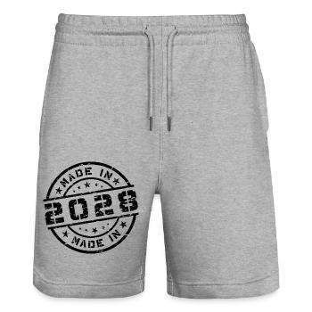 Year of birth Birth Born In - Made in 2028 - Stanley/Stella Trainer Unisex Organic Jogging Shorts - heather grey - Front - Nik (191cm) & Marisol (170cm)