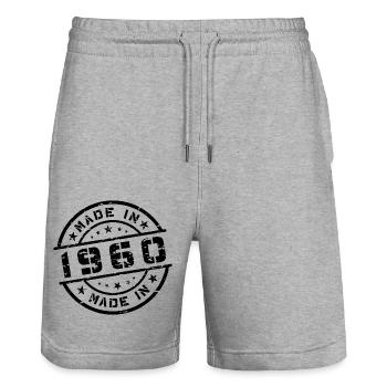 Geburtsjahr Geburtstag Born In - Made in 1960 - Stanley/Stella Unisex Bio Joggingshorts Trainer  - Grau meliert - Vorne - Nik (191cm) & Marisol (170cm)