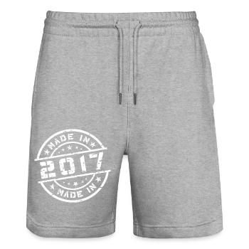 Geburtsjahr Geburtstag Born In - Made in 2017 - Stanley/Stella Unisex Bio Joggingshorts Trainer  - Grau meliert - Vorne - Nik (191cm) & Marisol (170cm)