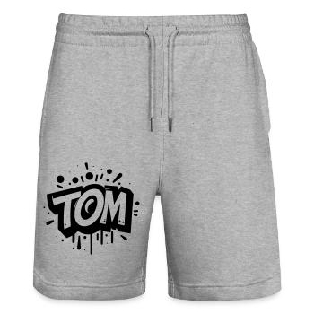 Tom Nom Prénom Graffiti - Short de jogging bio TRAINER Stanley/Stella unisexe - gris chiné - Devant - Nik (191cm) & Marisol (170cm)