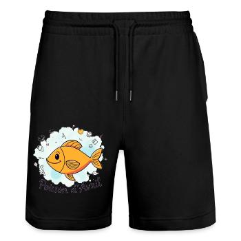 Poisson d’Avril - Orange Cartoon Fish - Short de jogging bio TRAINER Stanley/Stella unisexe - noir - Devant - Nik (191cm) & Marisol (170cm)
