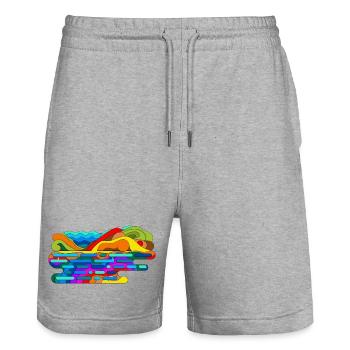 Montagnes psychédéliques - Short de jogging bio TRAINER Stanley/Stella unisexe - gris chiné - Devant - Nik (191cm) & Marisol (170cm)