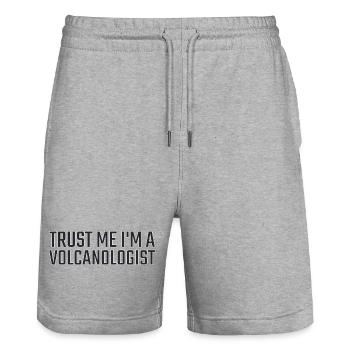 Volcanologist Trust me Volcanology - Stanley/Stella Unisex Bio Joggingshorts Trainer  - Grau meliert - Vorne - Nik (191cm) & Marisol (170cm)