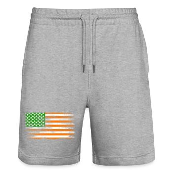 Irish American Saint Patrick's Day Flag Washed - Stanley/Stella Trainer Unisex Organic Jogging Shorts - heather grey - Front - Nik (191cm) & Marisol (170cm)