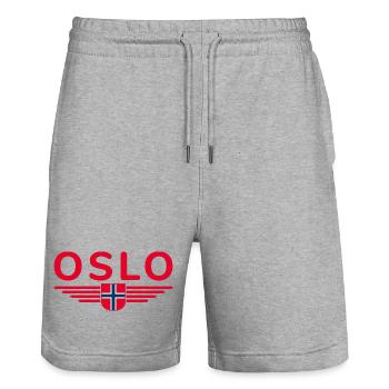 Oslo T-shirt for fans and Norway lovers - Stanley/Stella Trainer Unisex Organic Jogging Shorts - heather grey - Front - Nik (191cm) & Marisol (170cm)