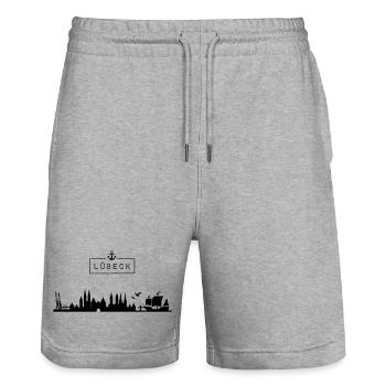 Skyline de la ville hanséatique de Lübeck, HL, City, Allemagne - Short de jogging bio TRAINER Stanley/Stella unisexe - gris chiné - Devant - Nik (191cm) & Marisol (170cm)