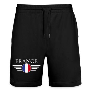 France Style Design T-Shirt - Stanley/Stella Trainer Unisex Organic Jogging Shorts - black - Front - Nik (191cm) & Marisol (170cm)