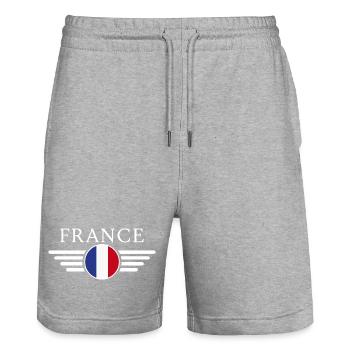 France Style Design T-Shirt - Stanley/Stella Trainer Unisex Organic Jogging Shorts - heather grey - Front - Nik (191cm) & Marisol (170cm)
