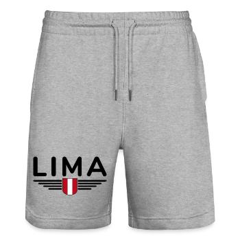 Lima Design – Découvrez la capitale du Pérou - Short de jogging bio TRAINER Stanley/Stella unisexe - gris chiné - Devant - Nik (191cm) & Marisol (170cm)