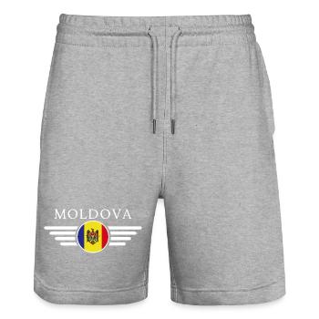 Moldawien Stil T-Shirt - Stanley/Stella Unisex Bio Joggingshorts Trainer  - Grau meliert - Vorne - Nik (191cm) & Marisol (170cm)