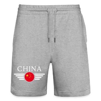 China Style Design T-Shirt - Stanley/Stella Trainer Unisex Organic Jogging Shorts - heather grey - Front - Nik (191cm) & Marisol (170cm)