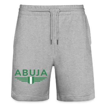 Abuja Design – Fier de la capitale du Nigeria - Short de jogging bio TRAINER Stanley/Stella unisexe - gris chiné - Devant - Nik (191cm) & Marisol (170cm)