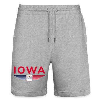 Iowa Fan T-Shirt – Dein Bundesstaat! - Stanley/Stella Unisex Bio Joggingshorts Trainer  - Grau meliert - Vorne - Nik (191cm) & Marisol (170cm)
