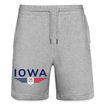 Iowa Fan T-Shirt – Dein Bundesstaat! - Stanley/Stella Unisex Bio Joggingshorts Trainer  - Grau meliert - Vorne - Nik (191cm) & Marisol (170cm)