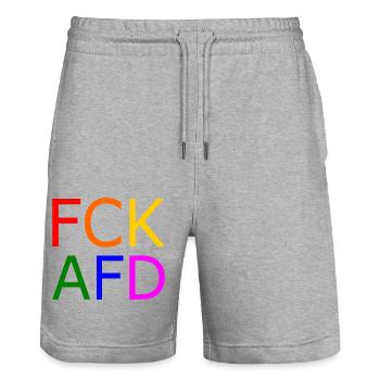 Fck afd - Stanley/Stella Unisex Bio Joggingshorts Trainer  - Grau meliert - Vorne - Nik (191cm) & Marisol (170cm)