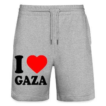 I love gaza - Stanley/Stella Trainer Unisex Organic Jogging Shorts - heather grey - Front - Nik (191cm) & Marisol (170cm)