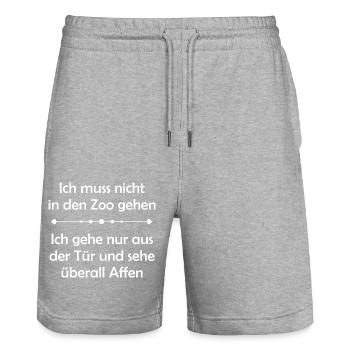 Ich muss nicht in den Zoo gehen - Stanley/Stella Unisex Bio Joggingshorts Trainer  - Grau meliert - Vorne - Nik (191cm) & Marisol (170cm)