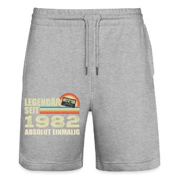 Légendaire depuis 1982 - absolument unique - Short de jogging bio TRAINER Stanley/Stella unisexe - gris chiné - Devant - Nik (191cm) & Marisol (170cm)