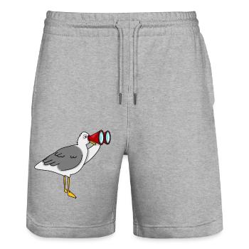 Möwe mit Fernglas schaut nach Fischbrötchen - Stanley/Stella Unisex Bio Joggingshorts Trainer  - Grau meliert - Vorne - Nik (191cm) & Marisol (170cm)