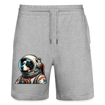 Astronaut / Weltall / Tier / Hund / Raumschiff - Stanley/Stella Unisex Bio Joggingshorts Trainer  - Grau meliert - Vorne - Nik (191cm) & Marisol (170cm)