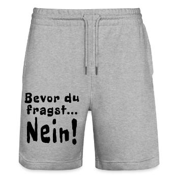 Bevor du fragst Nein! - Stanley/Stella Unisex Bio Joggingshorts Trainer  - Grau meliert - Vorne - Nik (191cm) & Marisol (170cm)