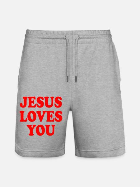 Jesus loves you - Stanley/Stella Unisex Bio Joggingshorts Trainer - Grau meliert