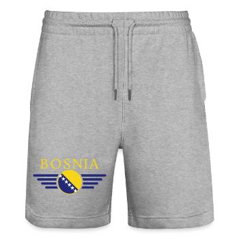 Ich liebe Bosnien, Eleganz Stil Design T-Shirt - Stanley/Stella Unisex Bio Joggingshorts Trainer  - Grau meliert - Vorne - Nik (191cm) & Marisol (170cm)