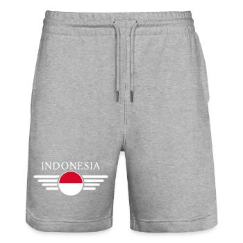 T-shirt design de style indonésien - Short de jogging bio TRAINER Stanley/Stella unisexe - gris chiné - Devant - Nik (191cm) & Marisol (170cm)
