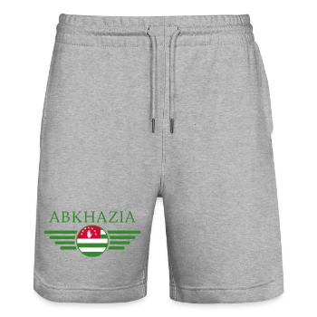 J’aime l’Abkhazie, T-shirt design de style élégance - Short de jogging bio TRAINER Stanley/Stella unisexe - gris chiné - Devant - Nik (191cm) & Marisol (170cm)