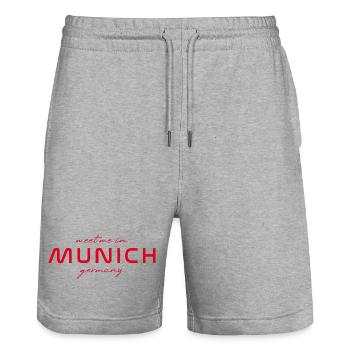 T-Shirt Munich – Joie de vivre bavaroise - Short de jogging bio TRAINER Stanley/Stella unisexe - gris chiné - Devant - Nik (191cm) & Marisol (170cm)