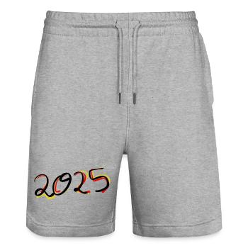Geburtsjahr Geburtstag Born In - Made in 2025 - Stanley/Stella Unisex Bio Joggingshorts Trainer  - Grau meliert - Vorne - Nik (191cm) & Marisol (170cm)