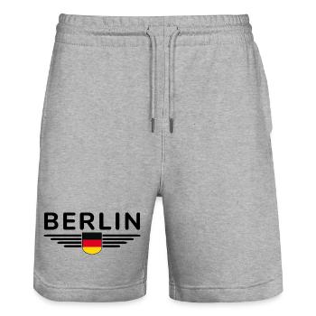 Berlin Deutschland Fan Flagge Design T Shirt - Stanley/Stella Unisex Bio Joggingshorts Trainer  - Grau meliert - Vorne - Nik (191cm) & Marisol (170cm)